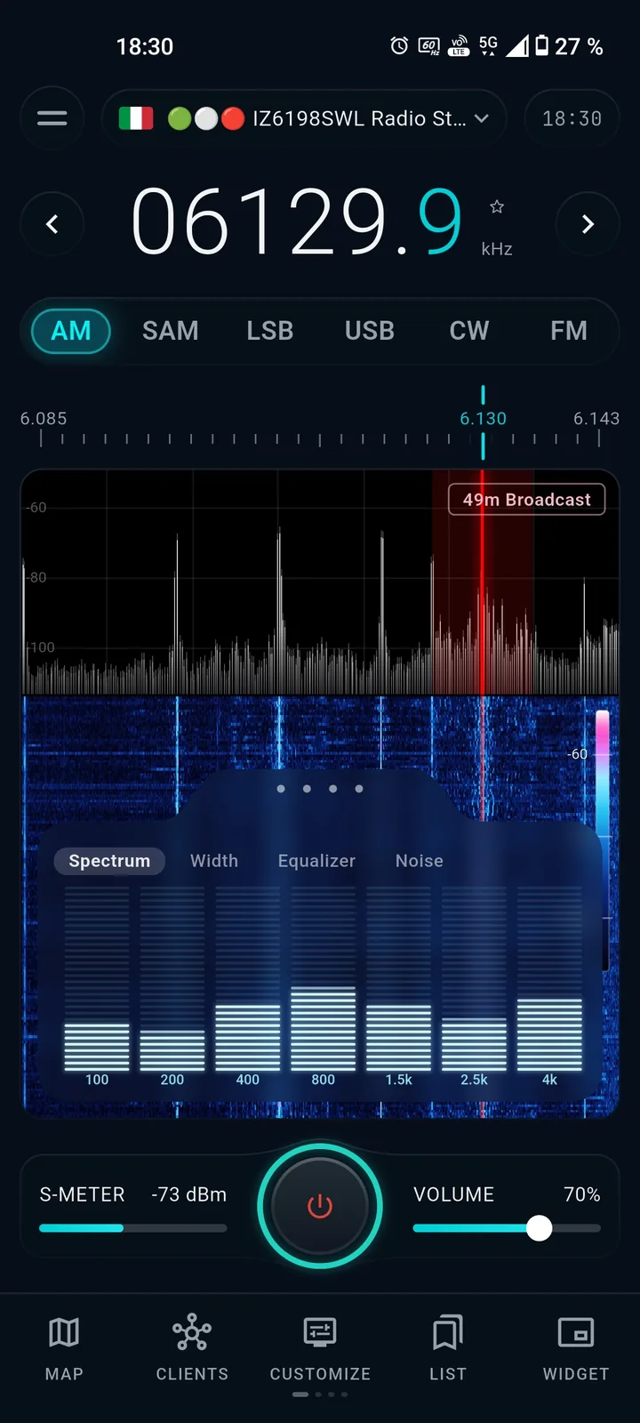 SwR spectrum tab with the multi-band graphic equalizer