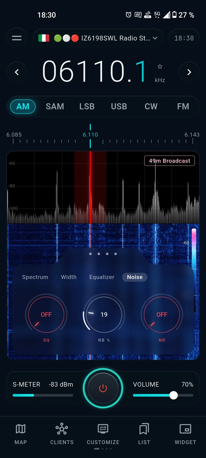 SwR noise tab with squelch, noise blanker and noise reduction knobs