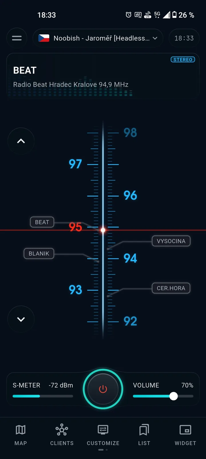 SwR FM-DX mode with the 87.5-108 MHz tuning dial