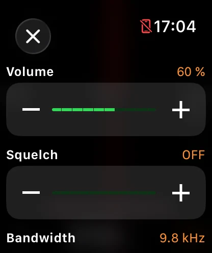 SwR Watch volume and squelch controls