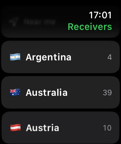 SwR Watch receiver list grouped by country